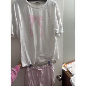 Women's White and Pink Bow Sleepwear or Lounge Set-short two piece set coquette